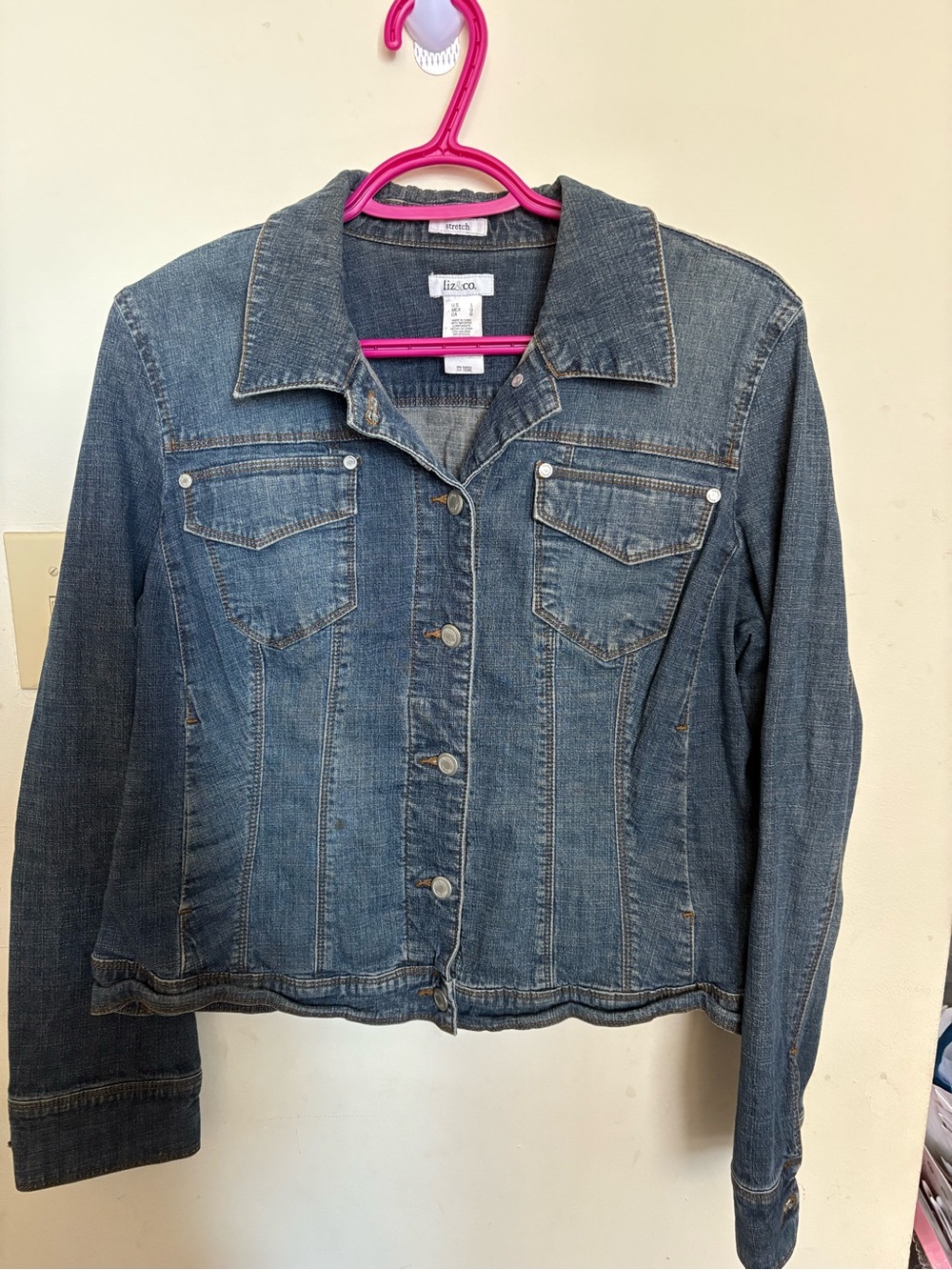 liz & co. Dark Blue Denim Jacket with Button Front size large